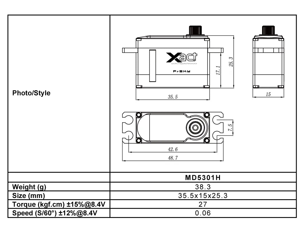 FrSky Corelss Xact 5300 Series Servos MIDI HV 8.4V Capable MD5301H, MD5301HS--For Turbine jet, Heli (500-600 FBL),etc.